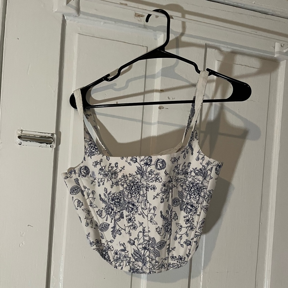 Floral Blue and White Corset Top